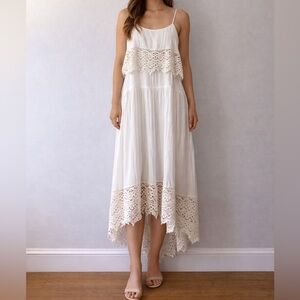 Intimately Free People White Lace Boho Slip Dress XS Crochet Trim Strappy Back